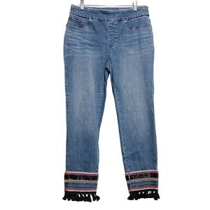 Chicos Jeggings Ankle Jeans Womens‎ US 6R Embellished Fringed Hem Pull On